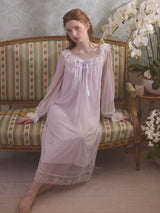 Ice silk long sleeved lace nightgown