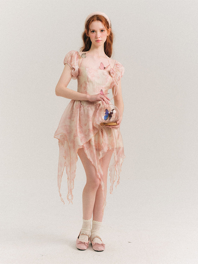 Lychee Water Lilies Puff Dress