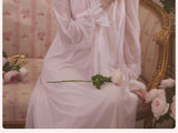 Ice silk long sleeved lace nightgown