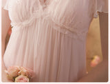 Short Sleeved Lace Ribbon Breast Pad Nightgown