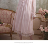 Ice silk long sleeved lace nightgown