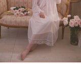 Ice silk long sleeved lace nightgown