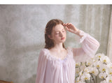 Ice silk long sleeved lace nightgown