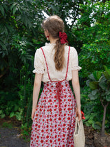 Rose floral Embroidery Strap Skirt